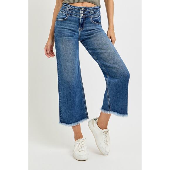 RISEN High Rise Crop Wide Leg Jeans w/Wide Band Detail - PWC21028 - Size 13/31 - Picture 3 of 6